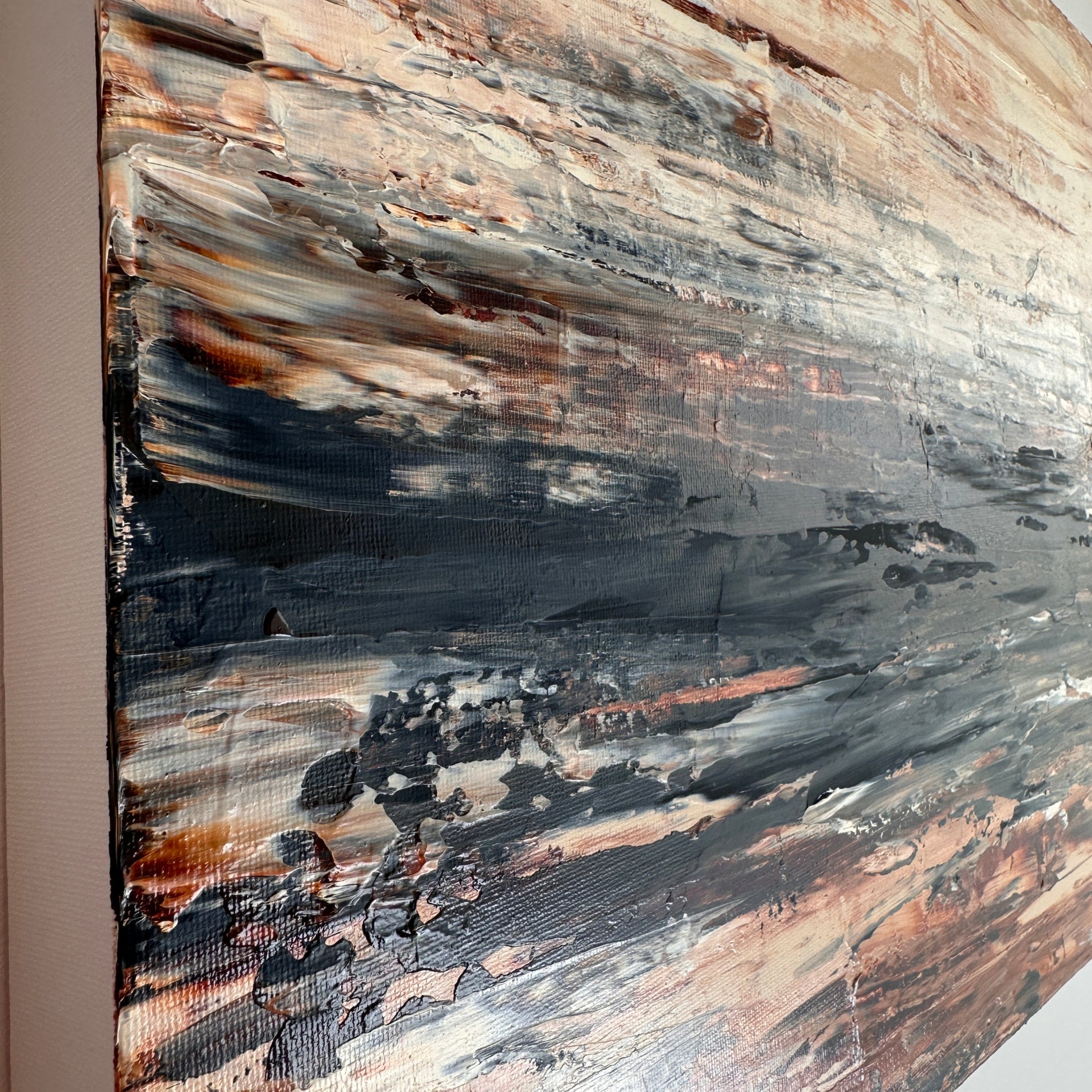 Ocean & Earth III palette knife texture and layered acrylic paint detail