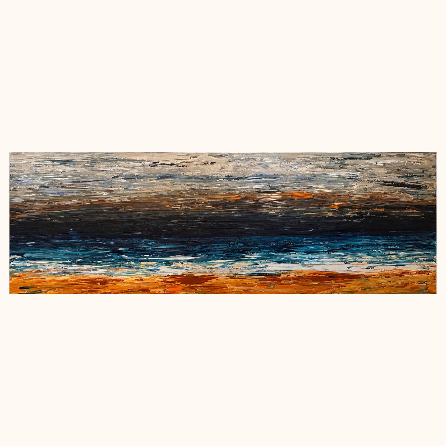 Prussian Sea Sienna Sands III original abstract coastal painting in deep blue, sienna and ochre tones