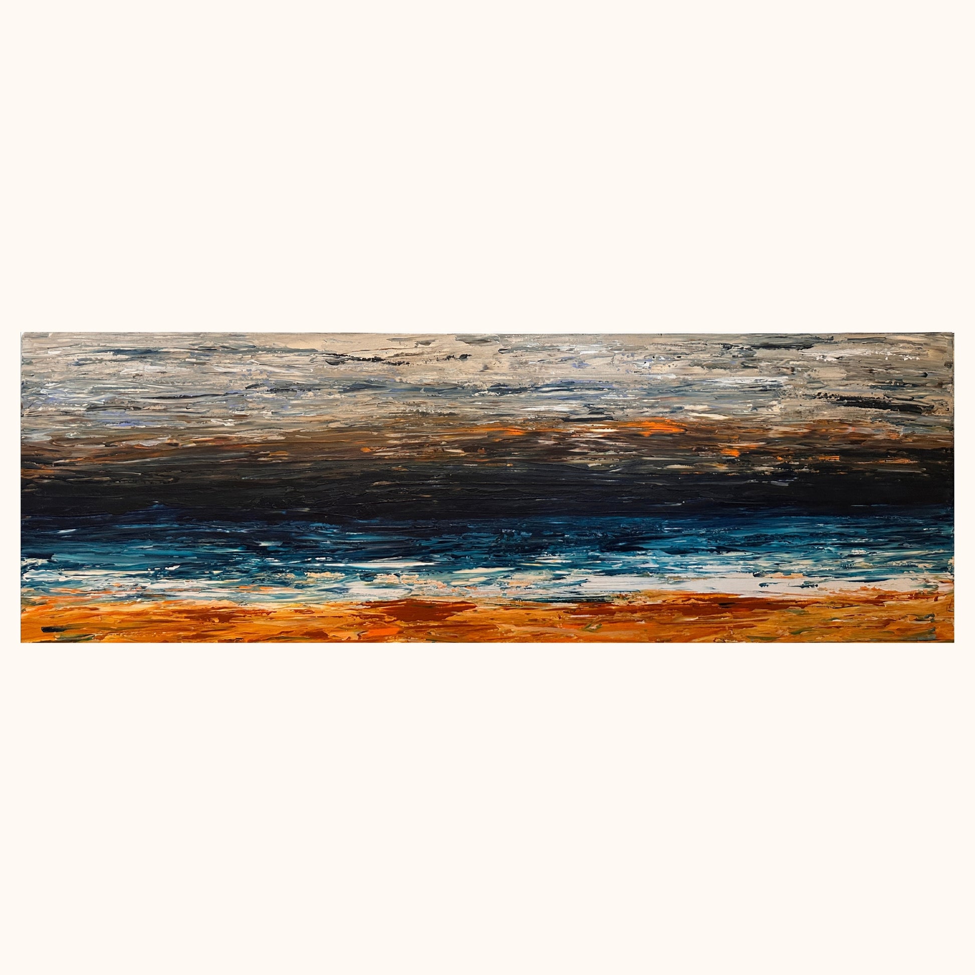 Prussian Sea Sienna Sands III original abstract coastal painting in deep blue, sienna and ochre tones