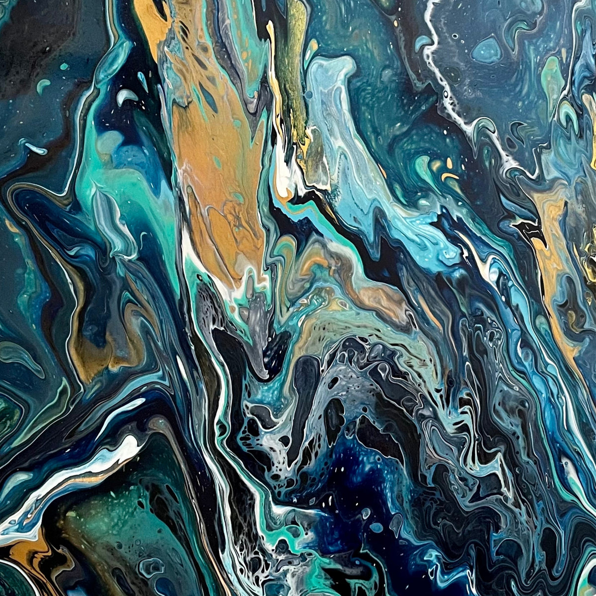 Textured detail of Arctic Chills Commission original abstract artwork in blue and turquoise tones