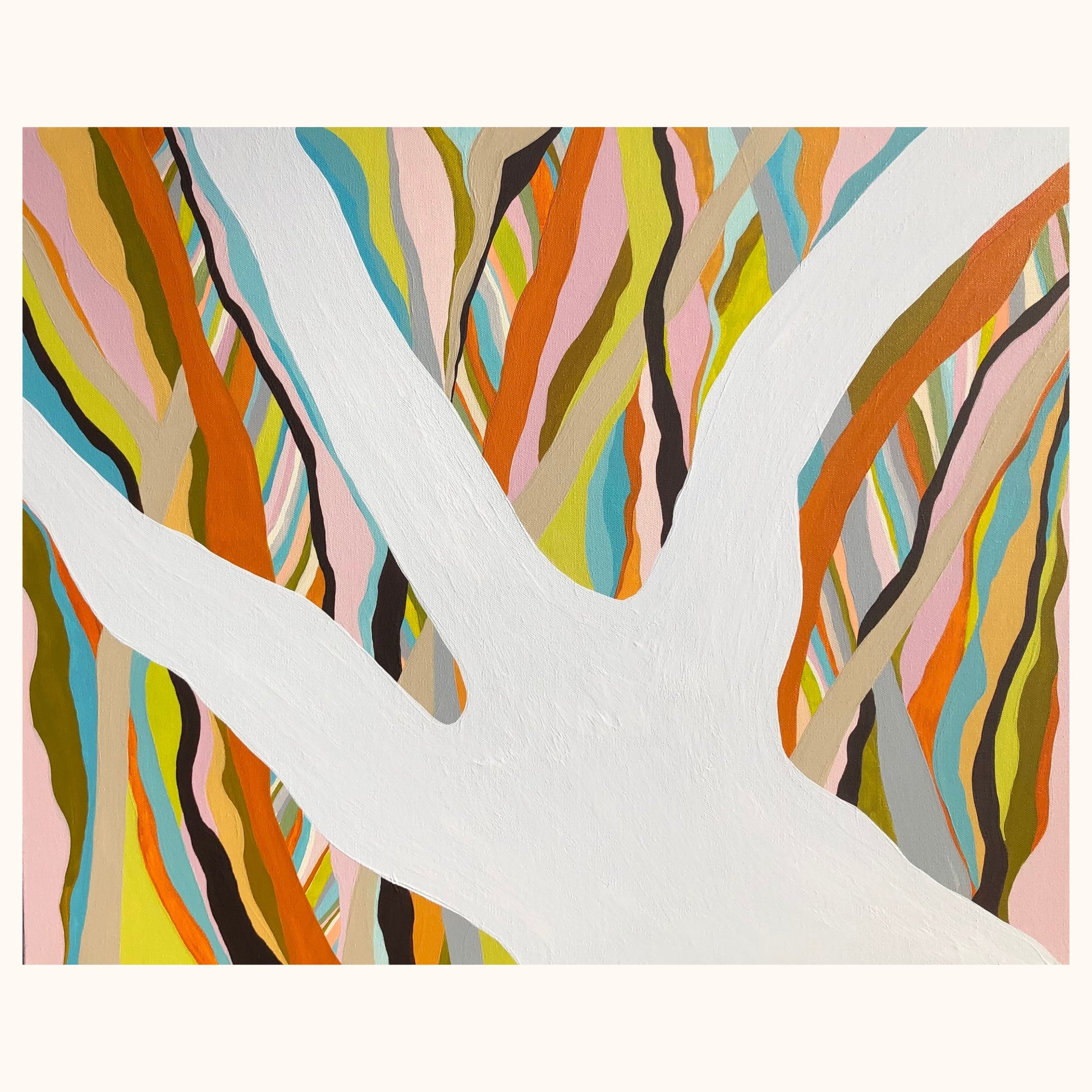 Brilliant Blue Gum original Australian abstract painting with colourful gum tree forms