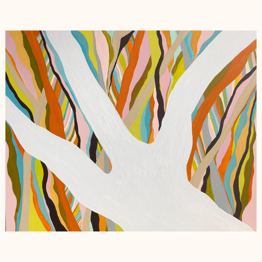 Brilliant Blue Gum original Australian abstract painting with colourful gum tree forms