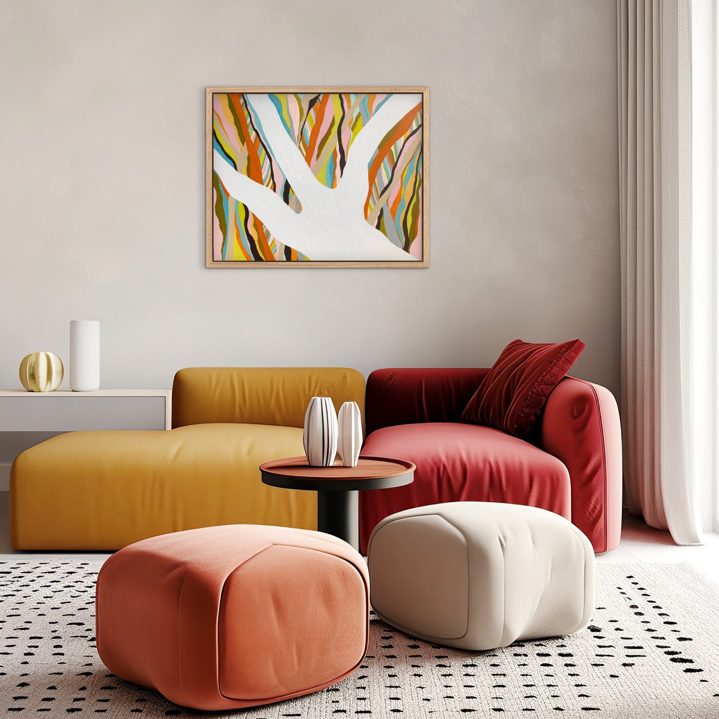Brilliant Blue Gum original Australian abstract artwork displayed in a contemporary colourful living room
