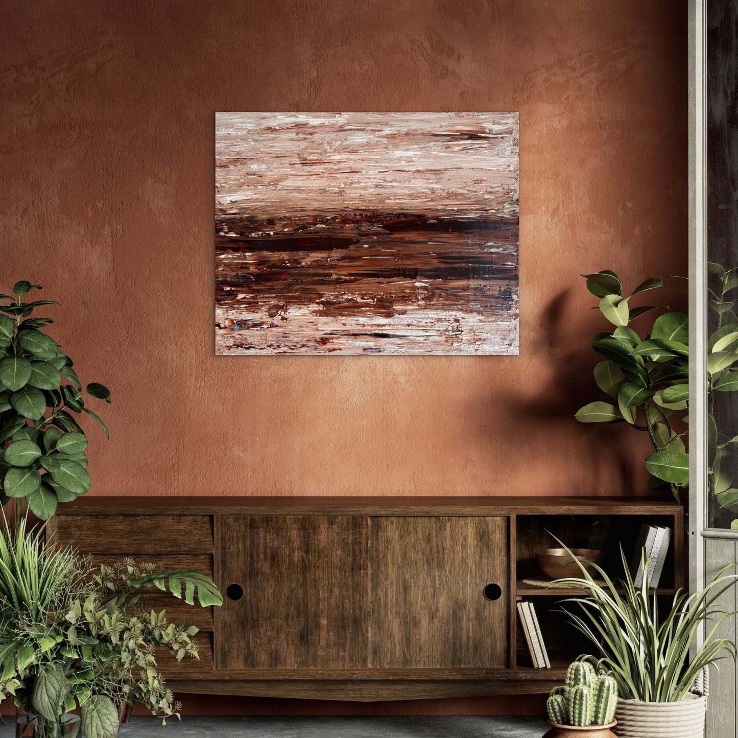 Ocean & Earth I coastal abstract artwork displayed in a light contemporary interior