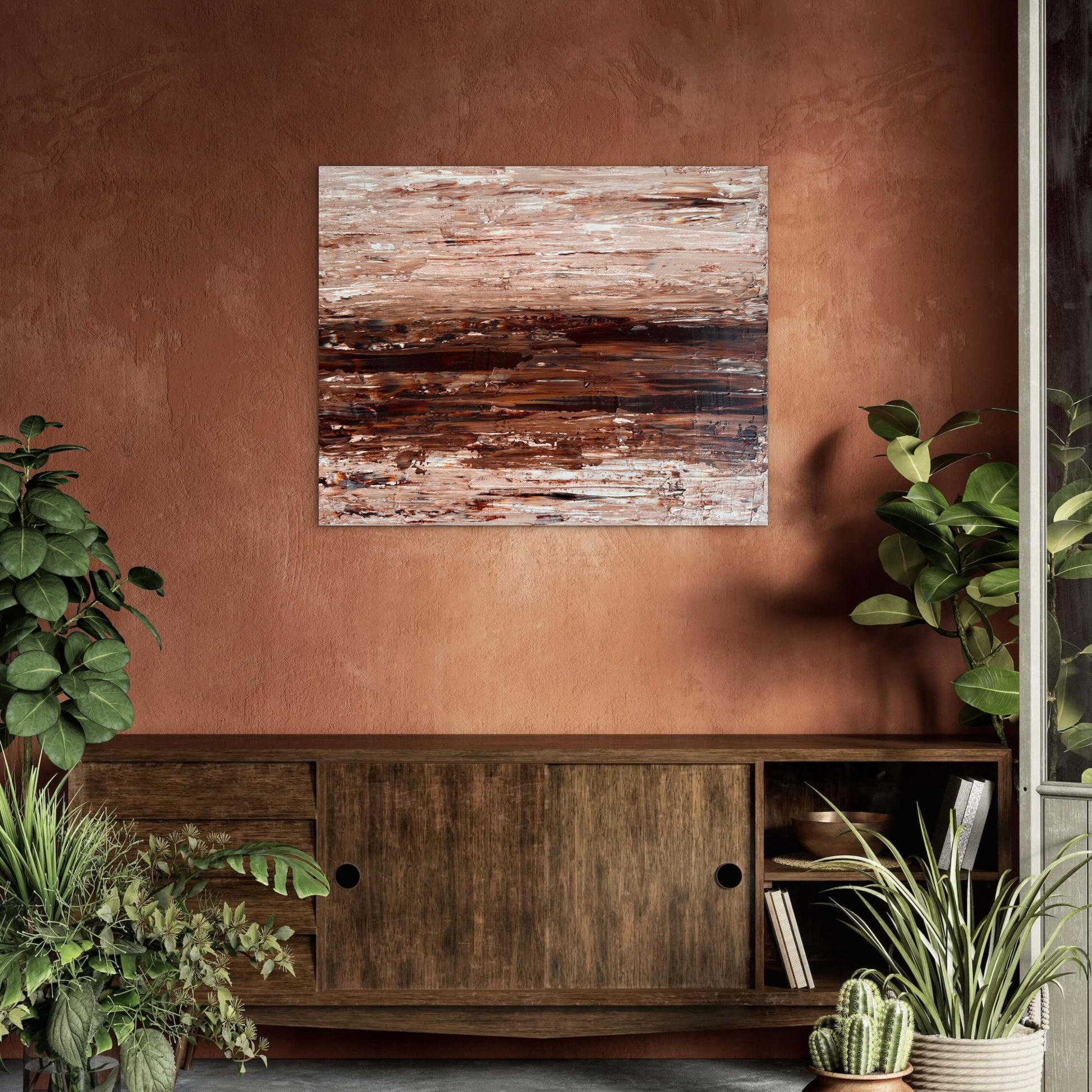 Ocean & Earth I coastal abstract artwork displayed in a light contemporary interior