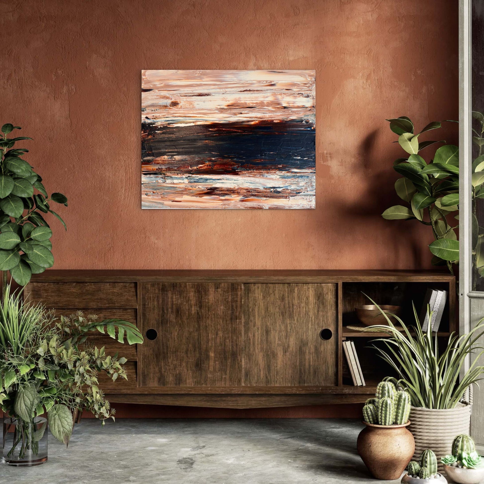 Ocean & Earth II coastal abstract artwork displayed in a warm contemporary interior