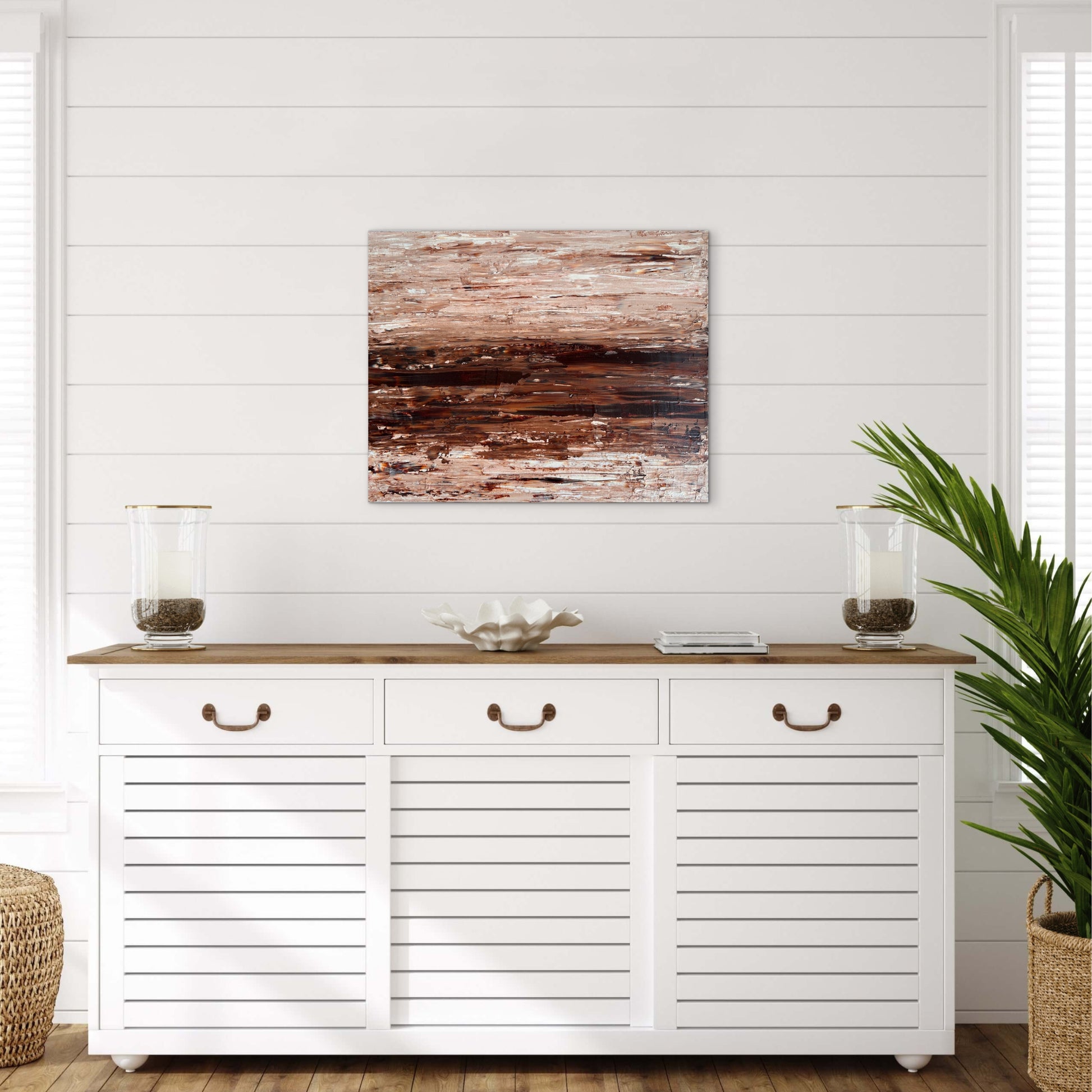Ocean & Earth I original abstract artwork displayed in a contemporary interior