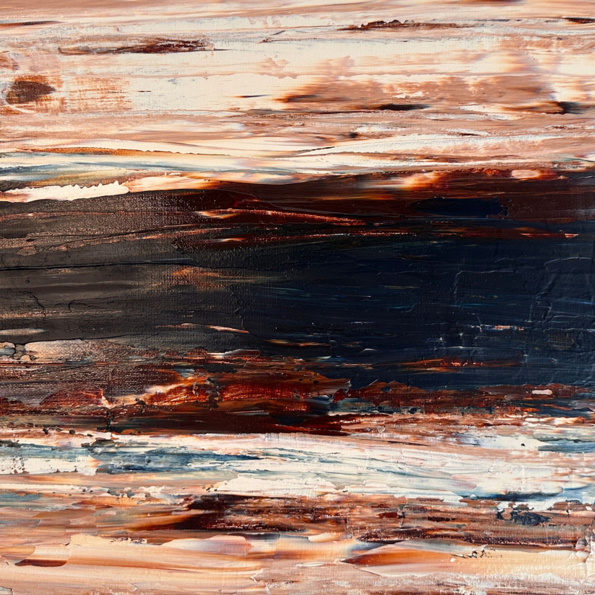 Ocean & Earth II abstract painting detail showing layered palette knife texture