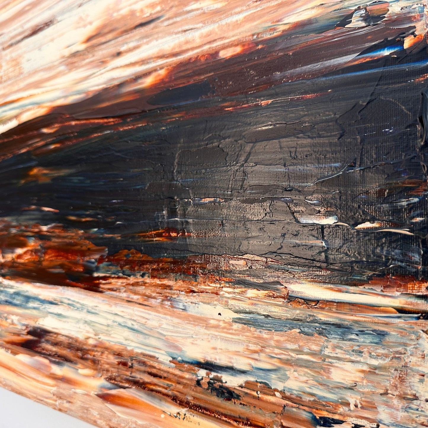 Ocean & Earth II palette knife texture and layered acrylic paint detail