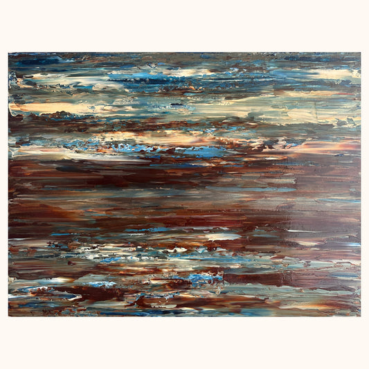Coastal Drift original abstract acrylic painting in coastal blue, brown and earthy tones on canvas