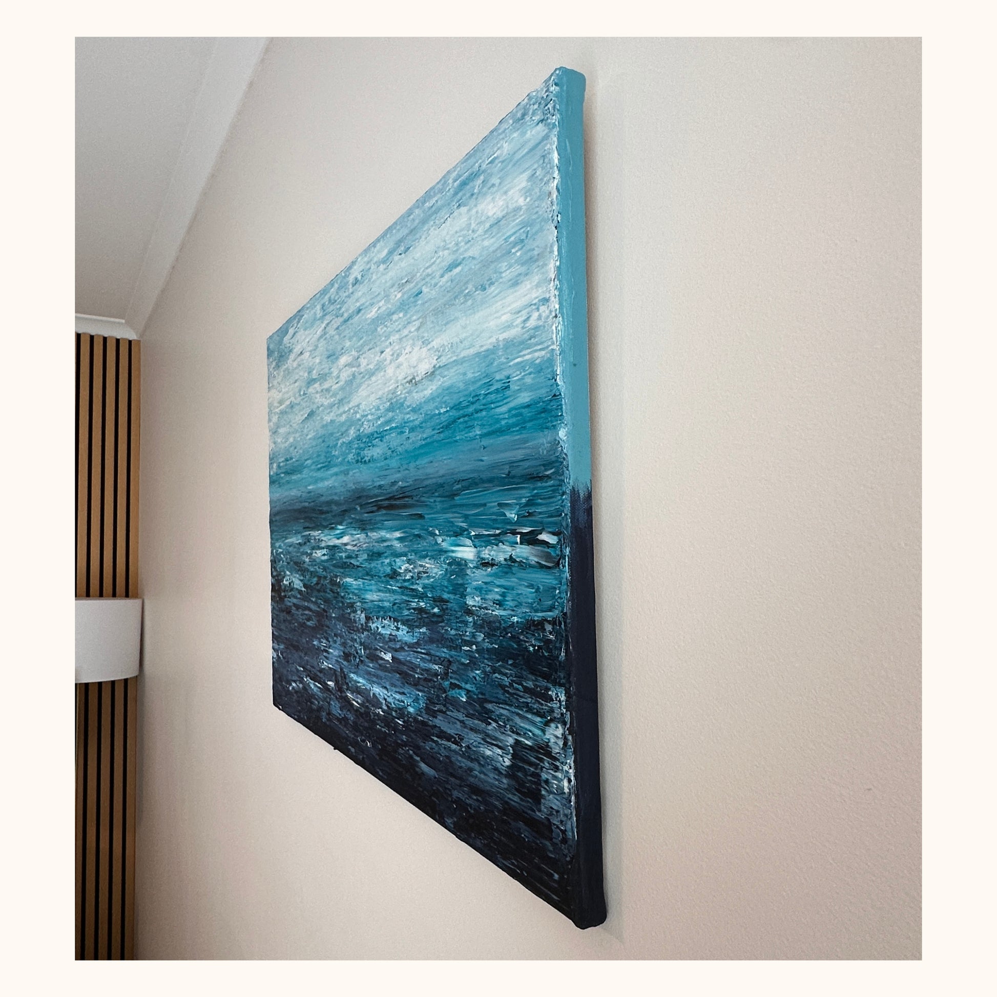 Side view of Ocean & Earth VII showing the depth and textured edge of the stretched canvas