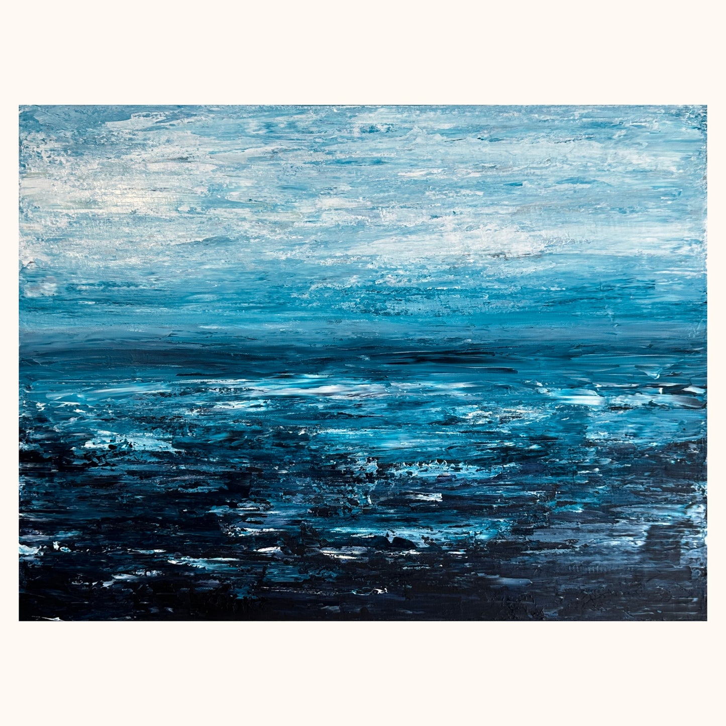 Ocean & Earth VII original abstract acrylic painting in blue, teal, white and earthy tones on canvas