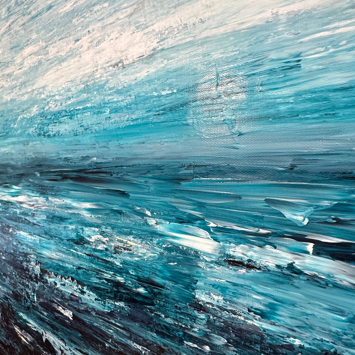 Side view of Ocean & Earth VII showing the depth and textured edge of the stretched canvas