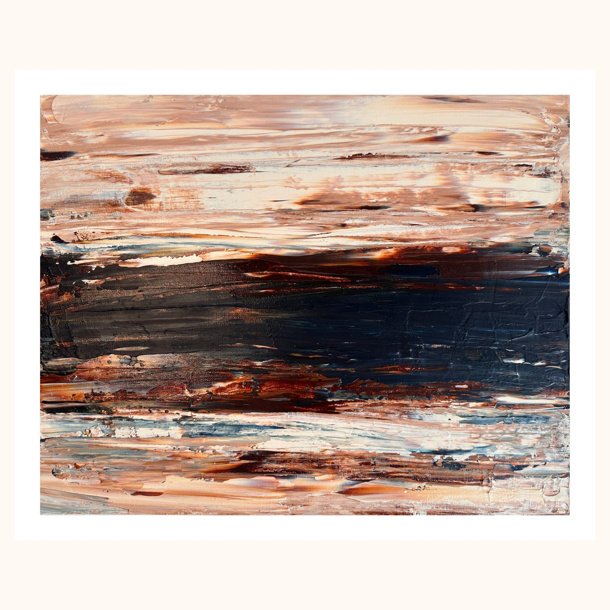 Ocean & Earth II fine art print, abstract coastal landscape in Payne's Grey and warm earth tones