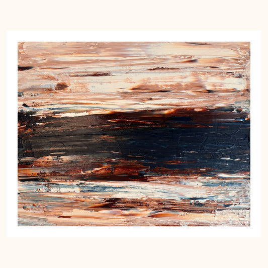 Ocean & Earth II fine art print, abstract coastal landscape in Payne's Grey and warm earth tones