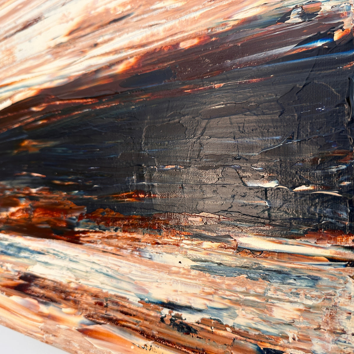 Detail of Ocean & Earth II print showing textured brushwork in earth tones