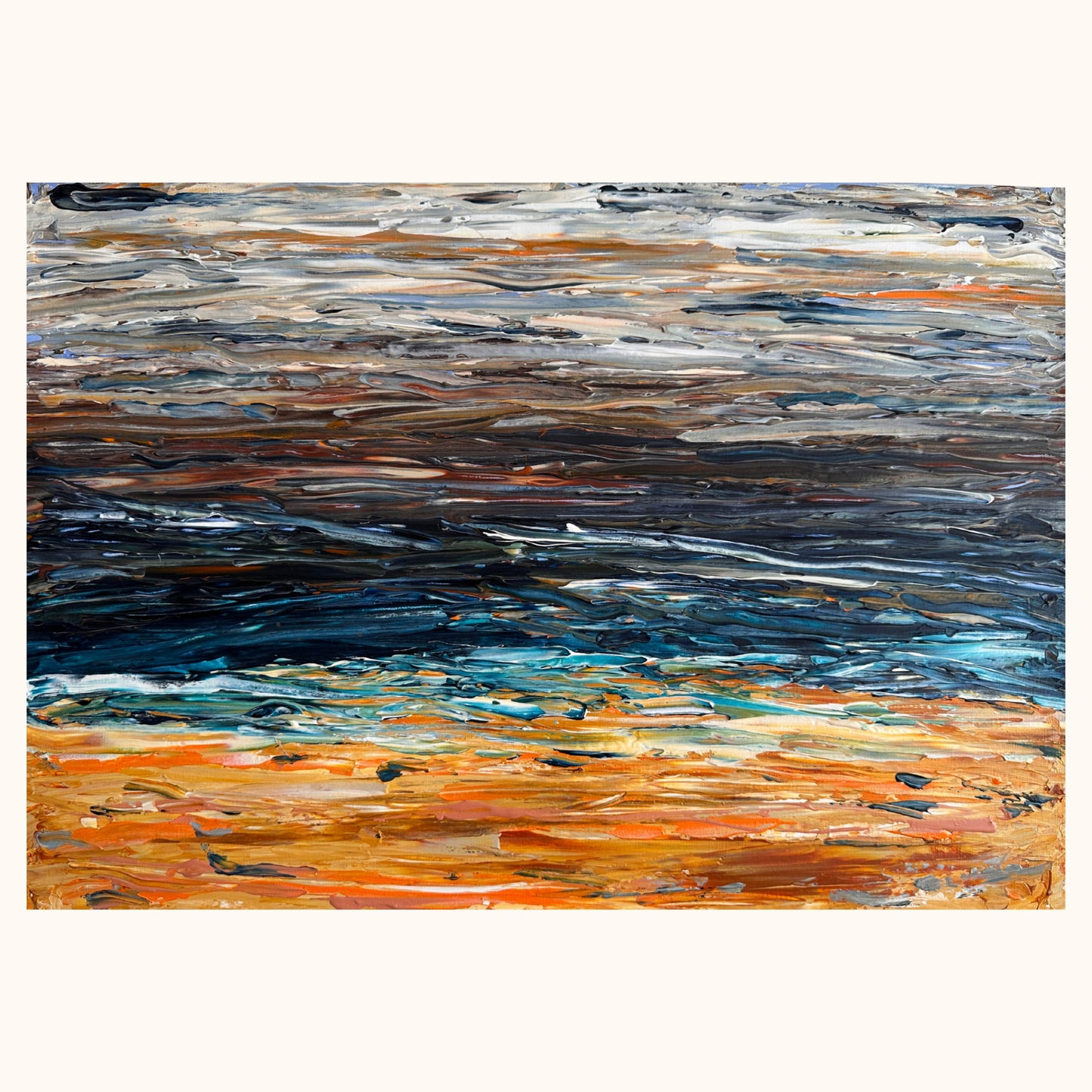 Prussian Sea Sienna Sands I original abstract painting in Prussian blue, sienna and earthy tones