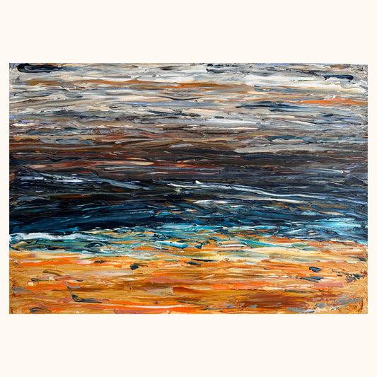 Prussian Sea Sienna Sands I original abstract painting in Prussian blue, sienna and earthy tones