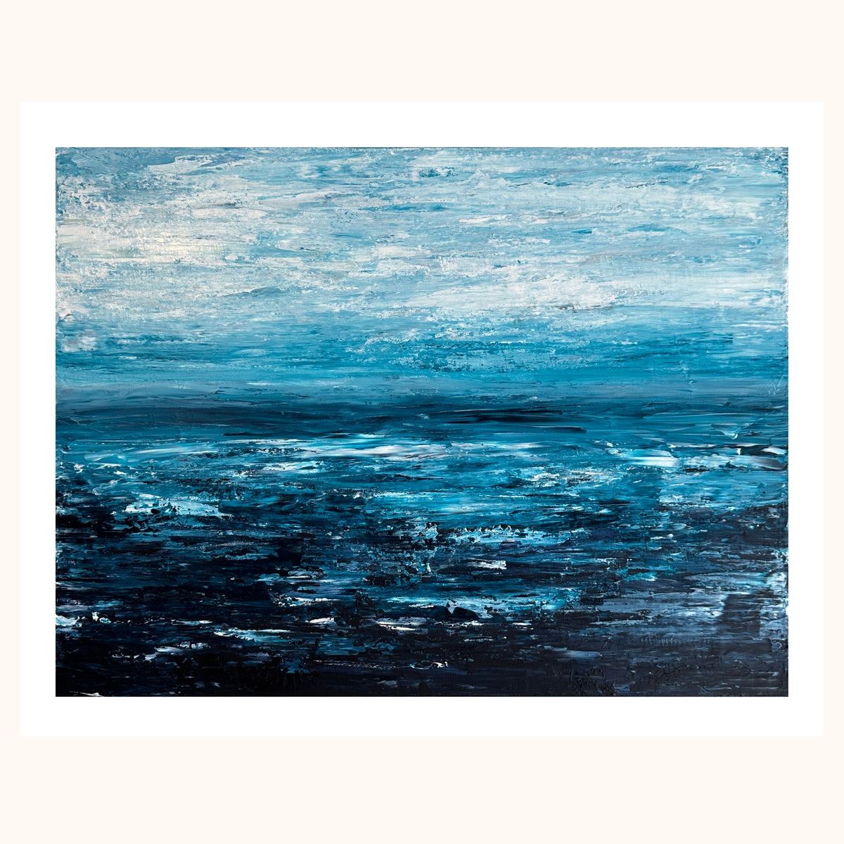 Quiet Tide fine art print, abstract coastal seascape in soft blues and whites