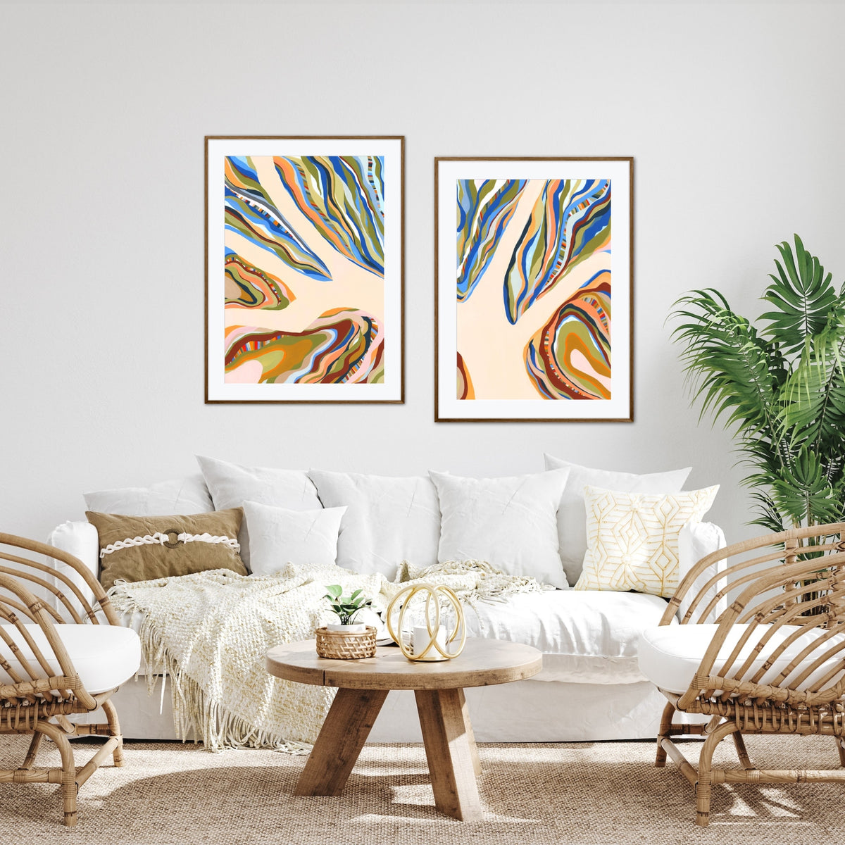 Red Desert White Gum Dancing diptych print, two panels shown together on a plain background