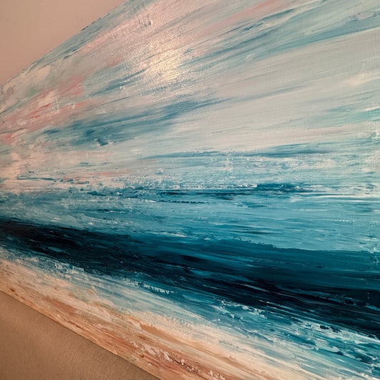 Close-up of textured acrylic paint layers in Spring Tide by Deb Chorlton