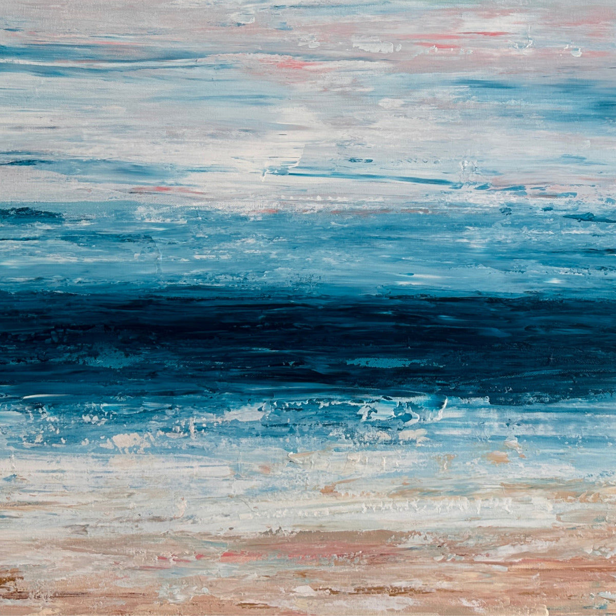 Close-up of textured acrylic paint layers in Spring Tide by Deb Chorlton 